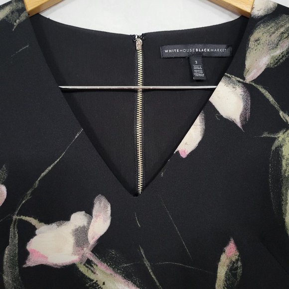 WHBM Black Floral Bell Sleeved Dress Size 2 - Picture 5 of 10